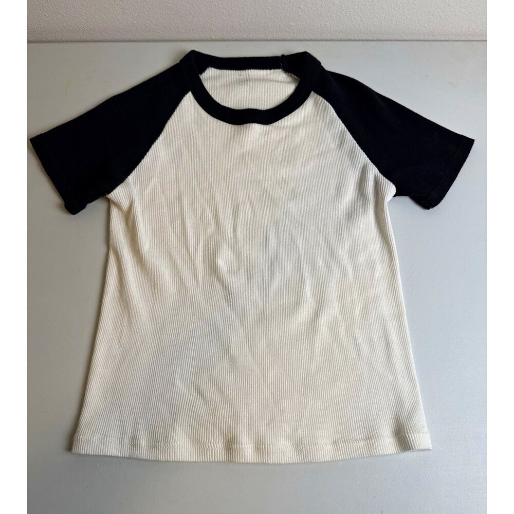 Brandy Melville Black T Shirt Women Small Baseball Style Baby Tee Basic Preppy